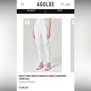 Agolde High Rise Straight Crop Jeans in White